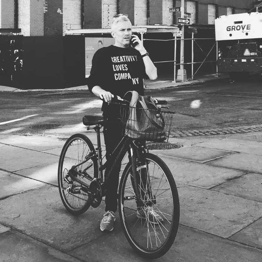 Pim Zeegers with his bicycle in Dumbo, Brooklyn